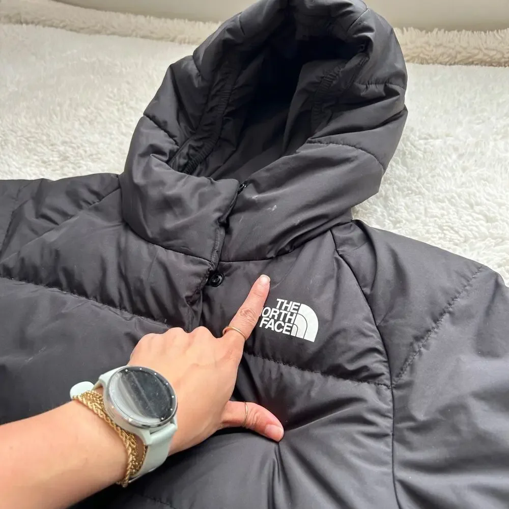 North Face Girls 600 Down Puffer Hooded Black Jacket L Gorpcore Hiking Outdoors